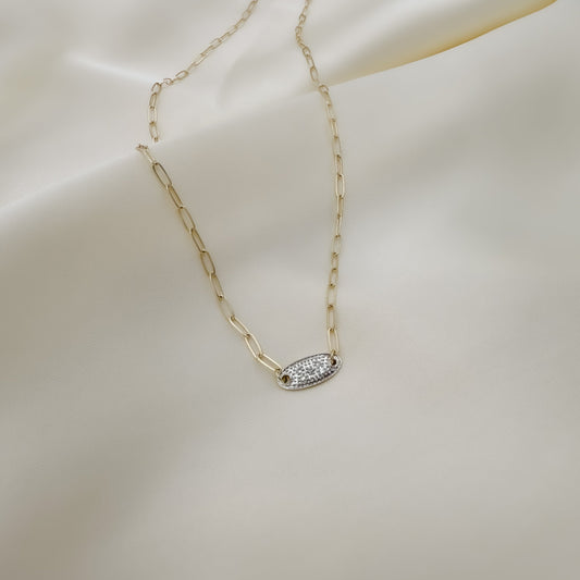 14k Pave Diamond Oval Necklace