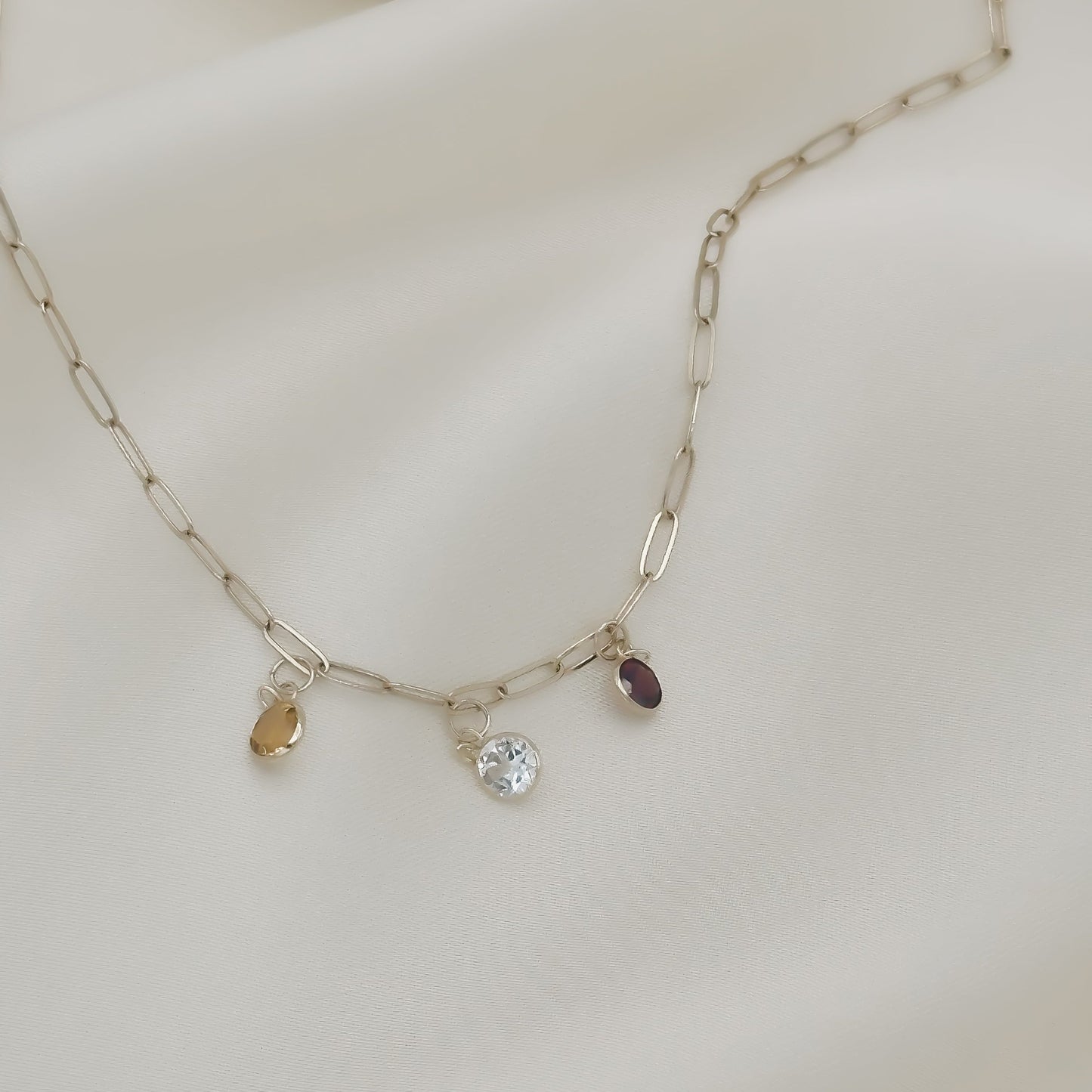 14k Gemstone Paperclip Necklace