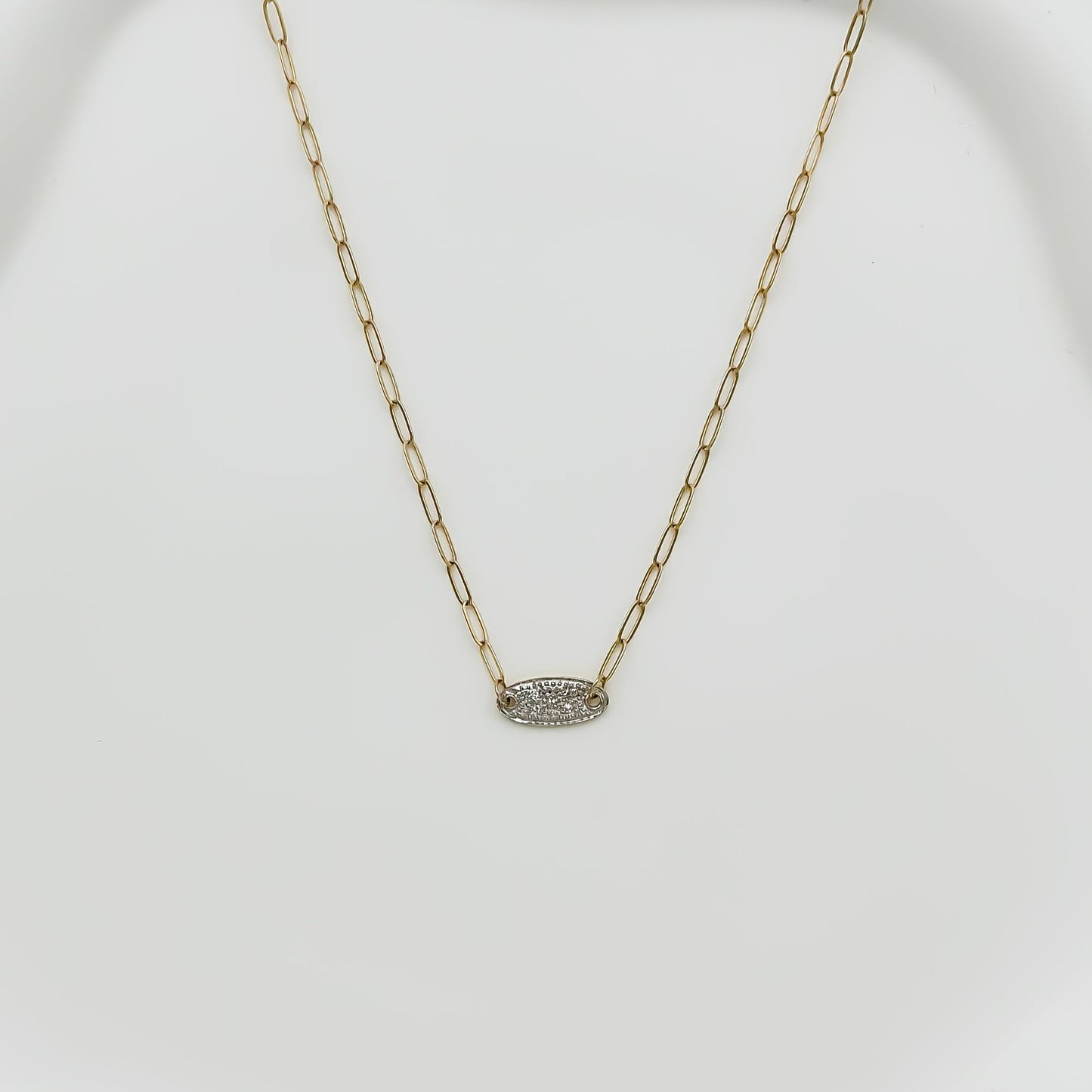 14k Pave Diamond Oval Necklace