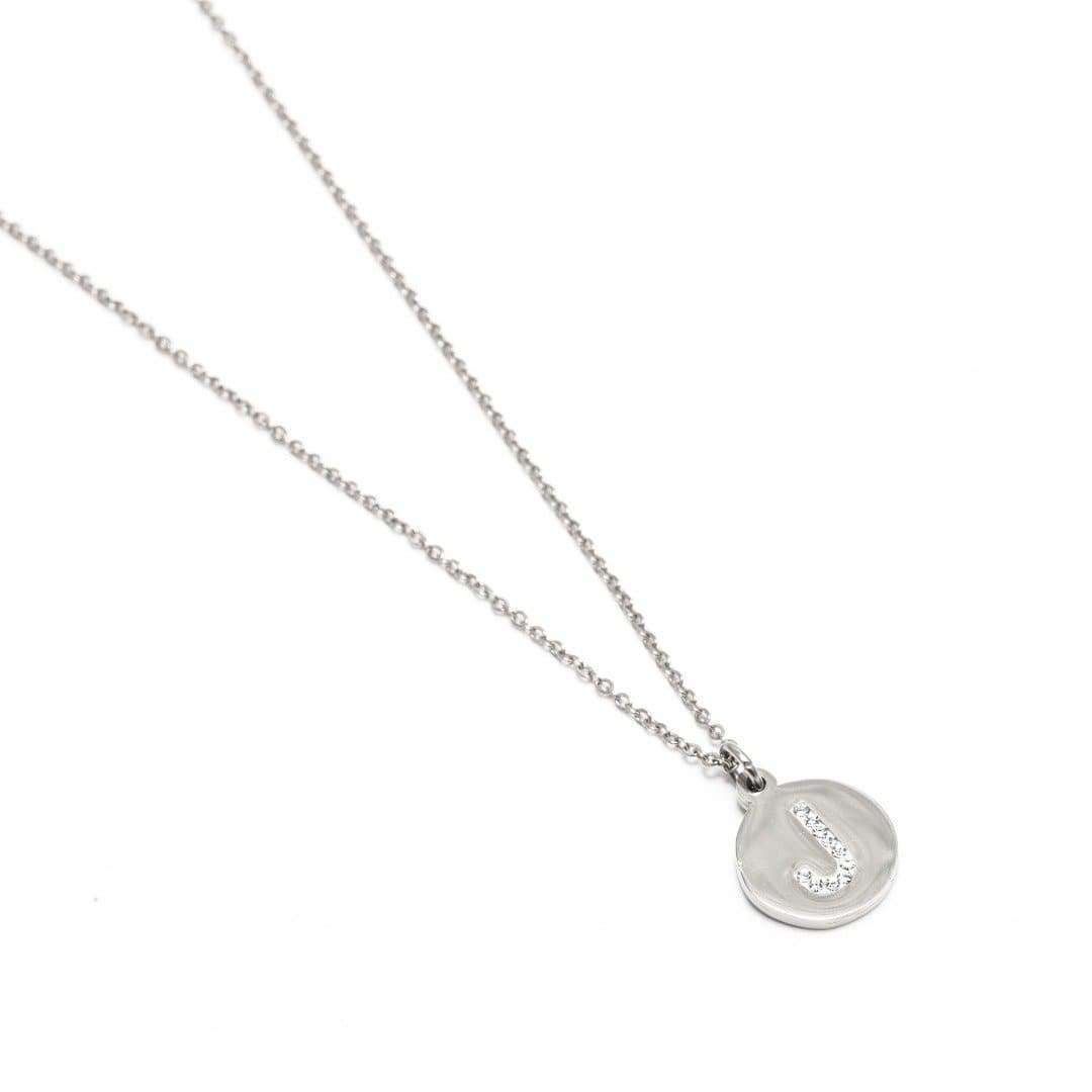 Necklace - Crystal Initial Necklace Silver